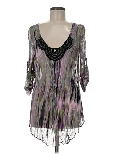 Pre-owned Bisou Bisou 3/4 Sleeve Blouse In Purple