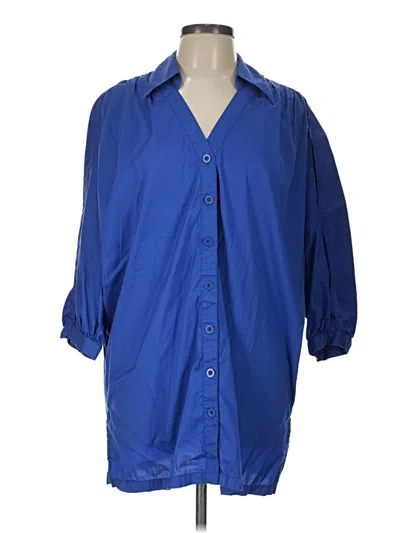 Pre-owned Bisou Bisou 3/4 Sleeve Button Down Shirt In Blue