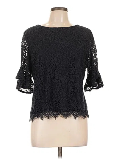 Pre-owned Bisou Bisou 3/4 Sleeve Top Black Boatneck Tops