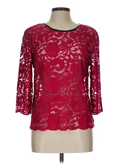 Pre-owned Bisou Bisou 3/4 Sleeve Top Burgundy Boatneck Tops