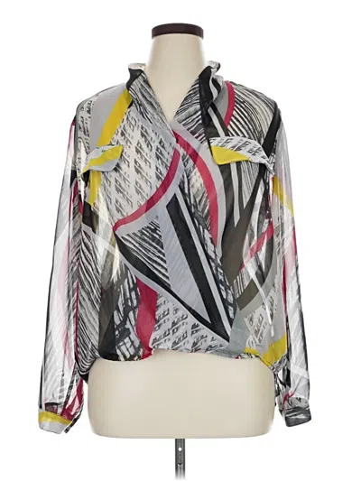 Pre-owned Bisou Bisou Long Sleeve Blouse In Silver