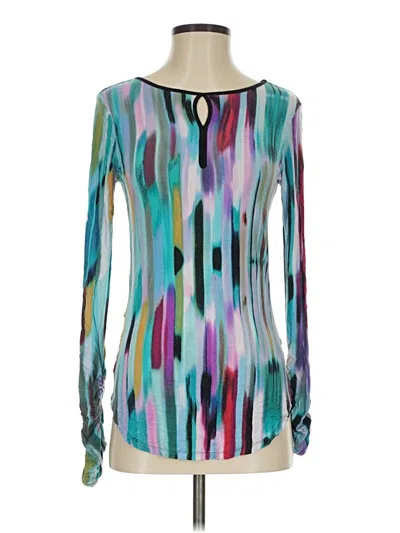 Pre-owned Bisou Bisou Long Sleeve Blouse In Teal