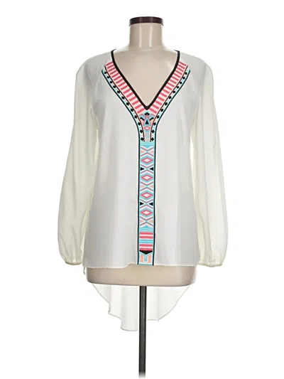 Pre-owned Bisou Bisou Long Sleeve Blouse In White