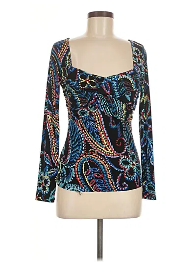 Pre-owned Bisou Bisou Long Sleeve Top Teal Sweetheart Neckline Tops In Blue