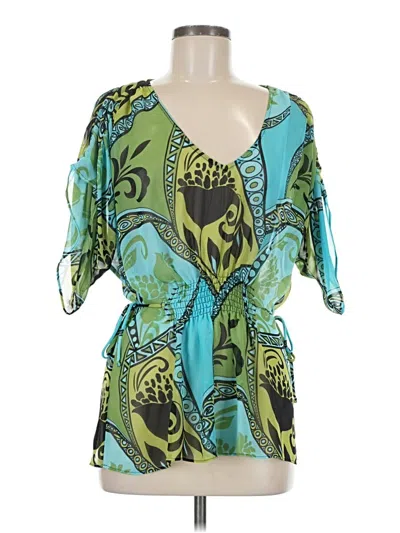 Pre-owned Bisou Bisou Short Sleeve Blouse In Green