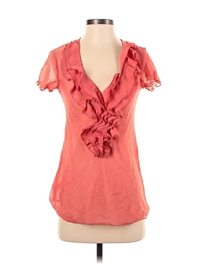 Pre-owned Bisou Bisou Short Sleeve Blouse In Orange