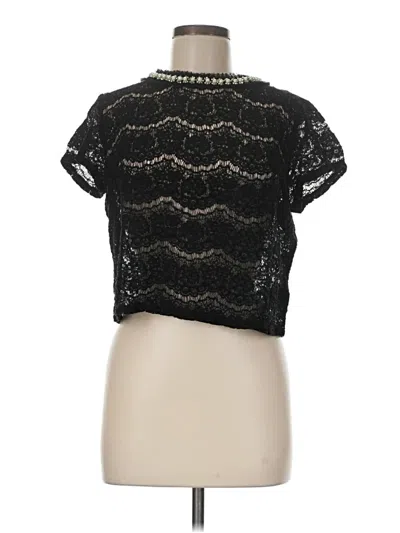 Pre-owned Bisou Bisou Short Sleeve Top Black Mock Neckline Tops