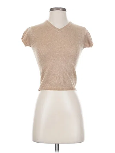 Pre-owned Bisou Bisou Short Sleeve Top Tan V Neck Tops In Brown