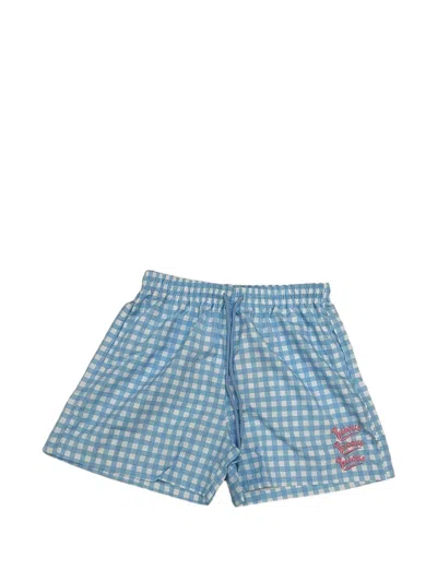 Bisous Skateboards Gingham-pattern Swim Shorts In Blue