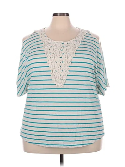 Pre-owned Bit & Bridle Short Sleeve Top Teal Cold Shoulder Neckline Tops In Blue