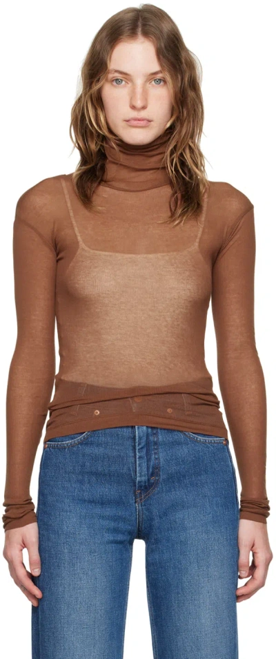 Bite Brown Ribbed Turtleneck In Oarweed Brown 0088