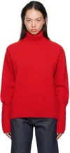 Bite Red Fine Wool Knit Turtleneck In Scarlet 1022
