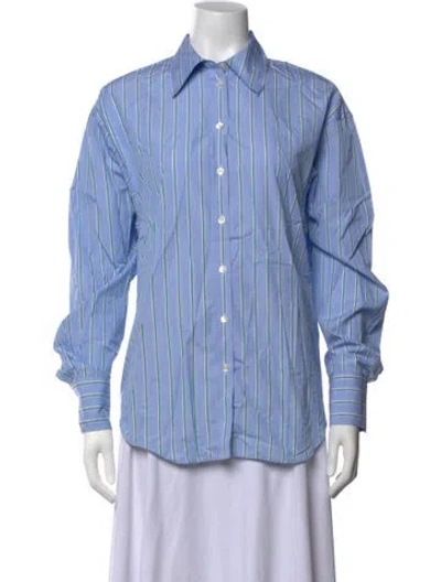 Pre-owned Bite Striped Long Sleeve Button-up Top W/ Tags In Blue