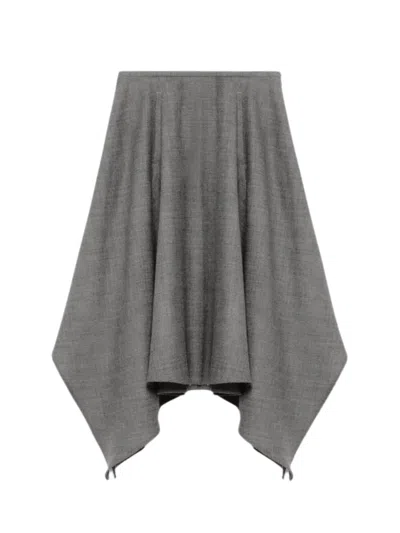 Bite Studios Asymmetrical Draped Grey Melange Wool Maxi Skirt In Gray