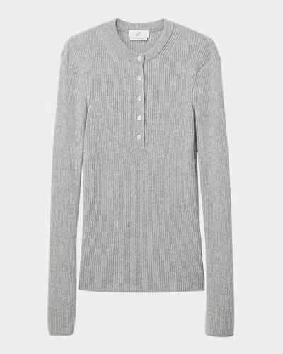 Bite Studios Cashmere Rib Henley Sweater In Grey Melange
