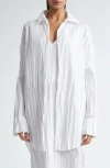 Bite Studios Crease Oversize Crinkle Organic Cotton Button-up Shirt In White