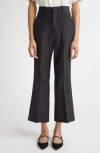 Bite Studios Credo Crop Ruffle Split Hem Wool Trousers In Black