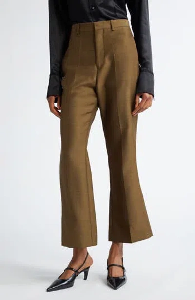 Bite Studios Credo Pleated Organic Wool & Silk Flare Trousers In Moss