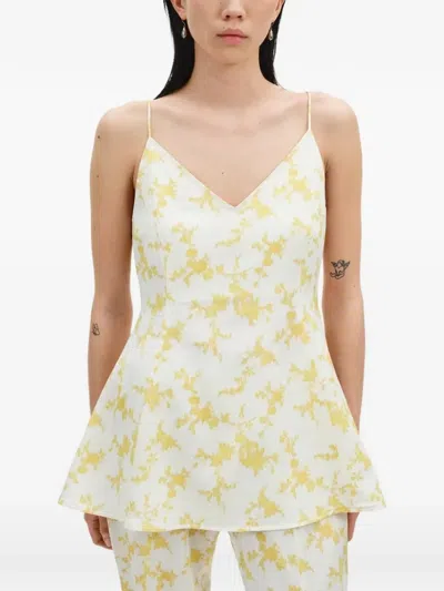 Bite Studios Floral-print Spaghetti-strap Top In Neutral