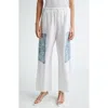 Bite Studios Lace Print Drawstring Waist Organic Silk Twill Pants In Off White
