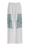 Bite Studios Lace Print Drawstring Waist Organic Silk Twill Pants In White
