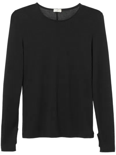 Bite Studios Long-sleeve Semi-sheer Top In Schwarz