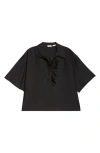 Bite Studios Luna Frill Asymmetric Short Sleeve Shirt In Black