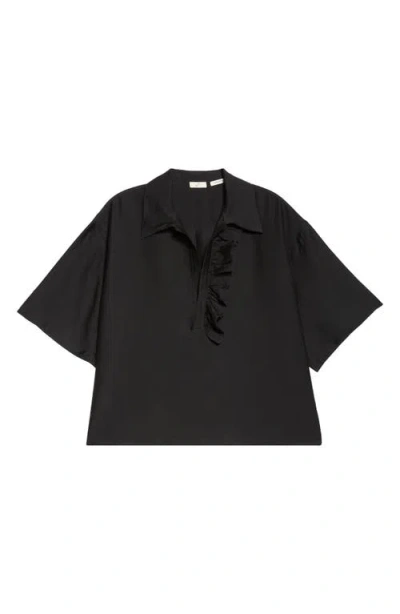 Bite Studios Luna Frill Asymmetric Short Sleeve Shirt In Black