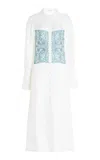 Bite Studios Alv Lace-print Long-sleeve Silk Maxi Shirtdress In Ivory