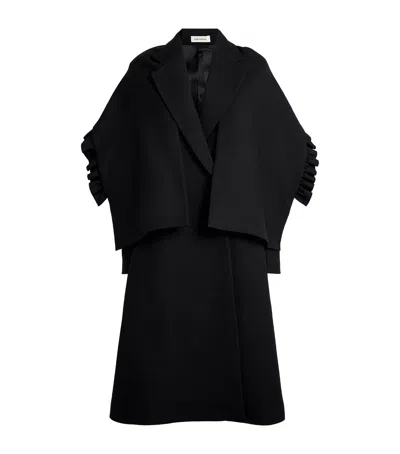 Bite Studios Organic Wool Frilled Coat In Black