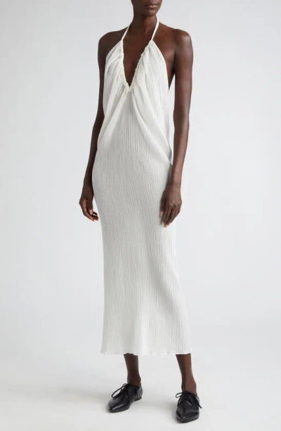 BITE STUDIOS PARCHMENT RUCHED ORGANIC COTTON & ORGANIC SILK HALTER DRESS