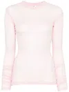 Bite Studios Ribbed Cotton Long-sleeve T-shirt With Gathered Sleeves In Pink