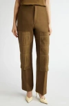 Bite Studios Pleated Panel Wool & Silk Straight Leg Pants In Moss