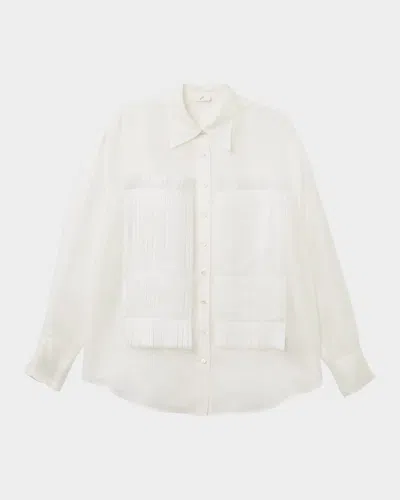 Bite Studios Pleated-patch Organic Silk Button-down Shirt In Off-white