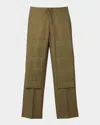 Bite Studios Pleated Patch Straight-leg Trousers In Moss
