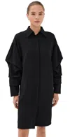 Bite Studios Pleated Sleeve Wool Crepe Shirt Dress Black In Black