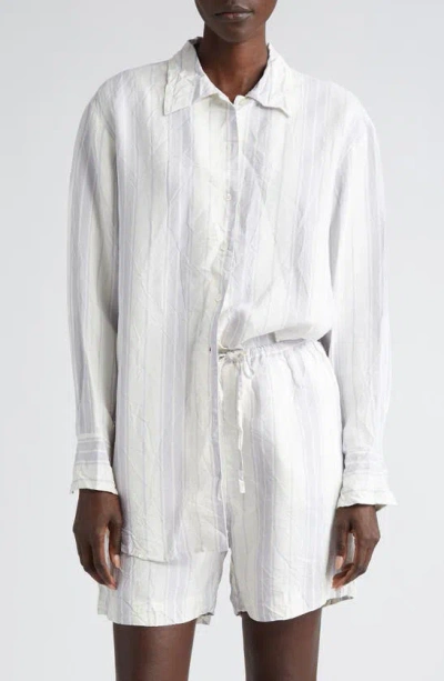 Bite Studios Portico Stripe Rumpled Satin Button-up Shirt In Glicine