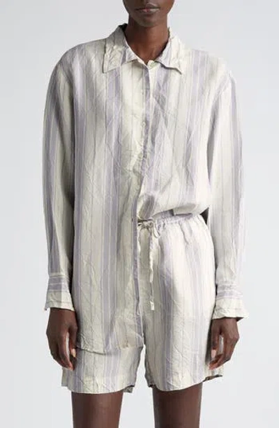 Bite Studios Portico Stripe Rumpled Satin Button-up Shirt In Glicine