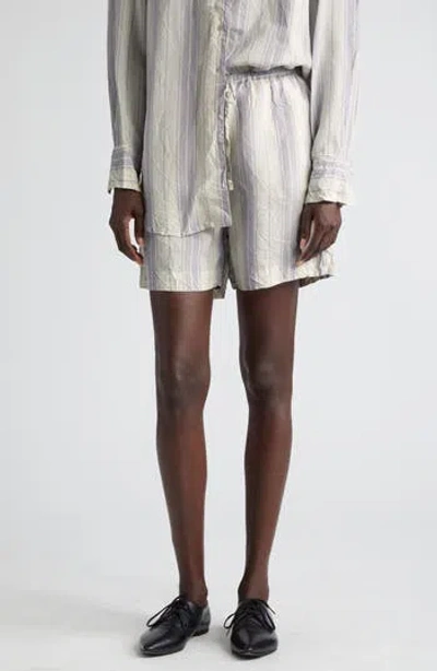 Bite Studios Portico Stripe Rumpled Satin Drawstring Shorts In Glicine
