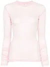 Bite Studios Ribbed Cotton Long-sleeve T-shirt With Gathered Sleeves In Pink