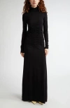 Bite Studios Ruched Long Sleeve Jersey Turtleneck Dress In Black