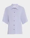 Bite Studios Short-sleeve Jersey Button-down Shirt In Hyacinth