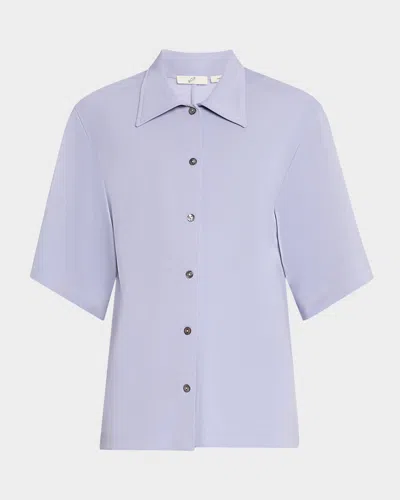 Bite Studios Short-sleeve Jersey Button-down Shirt In Hyacinth