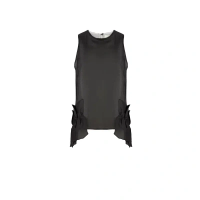 Bite Studios Silk Ruffled Top In Black