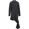 Bite Studios Stella Long Sleeve Organic Wool Crepe Sash Shirtdress In Black