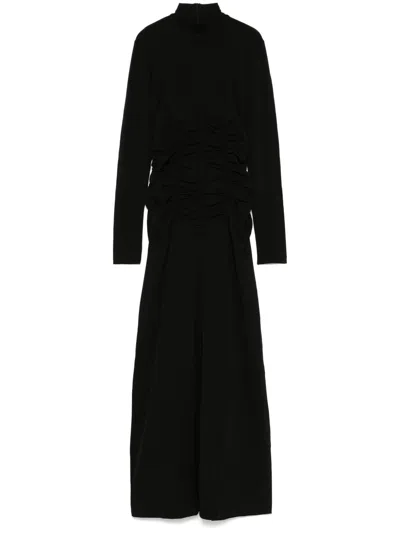 Bite Studios Viscose Ruffle Dress With Long Sleeves And High Neck In Black