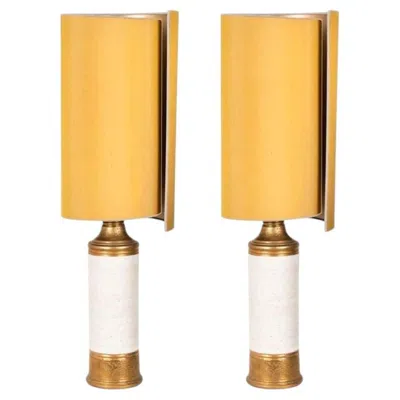 Pre-owned Bitossi 1 Of The 2  Lamps For Bergboms, With Custom Made Shades By Rene Houben In Orange