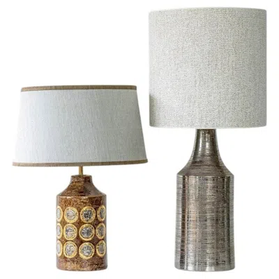 Pre-owned Bitossi 1 Of The 2 Silver Gold Brown  Ceramic Lamps, Lampshades By R. Houben
