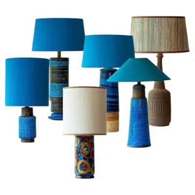 Pre-owned Bitossi 1 Of The 6  Lamps, Custom Silk Lamp Shades By R. Houben In Blue