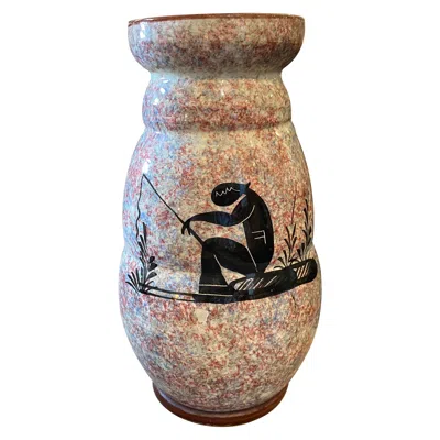 Pre-owned Bitossi 1930s Art Deco Ceramic Italian Fisherman Vase By  In Brown